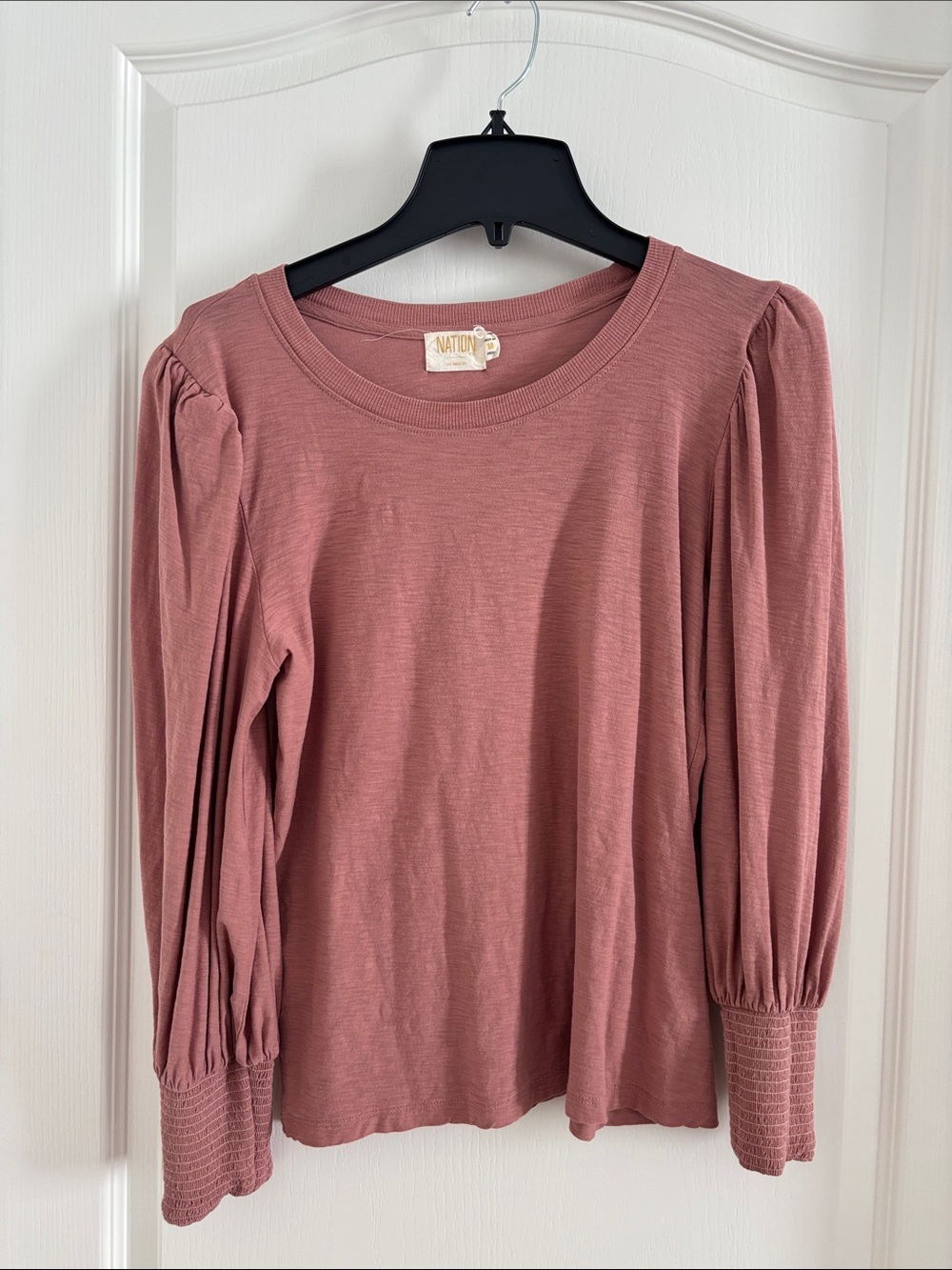 Nation LTD Dusty Rose Long-Sleeve Puff Sleeve Top